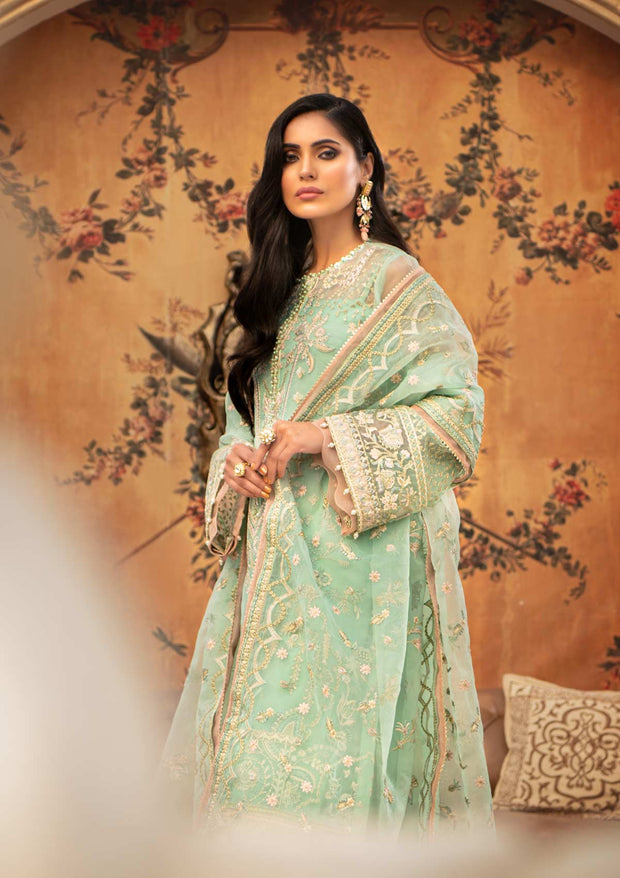 Party Wear Kameez Salwar in Mint Green Shade Latest