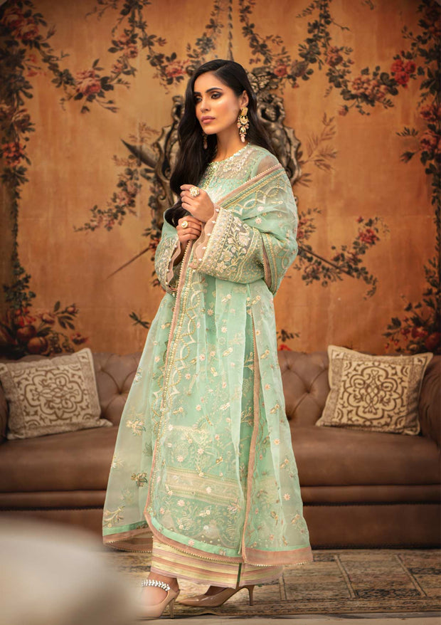 Party Wear Kameez Salwar in Mint Green Shade Online