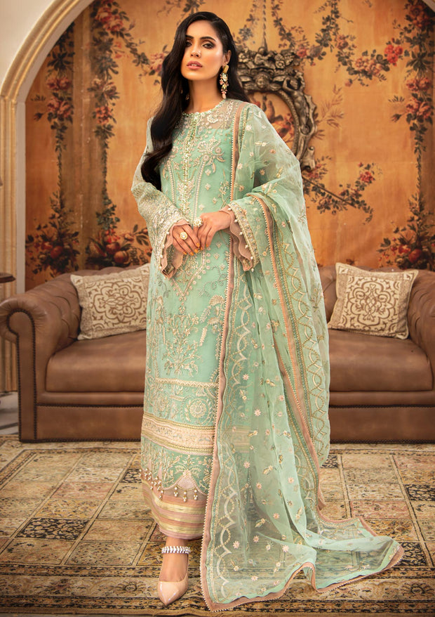 Party Wear Kameez Salwar in Mint Green Shade