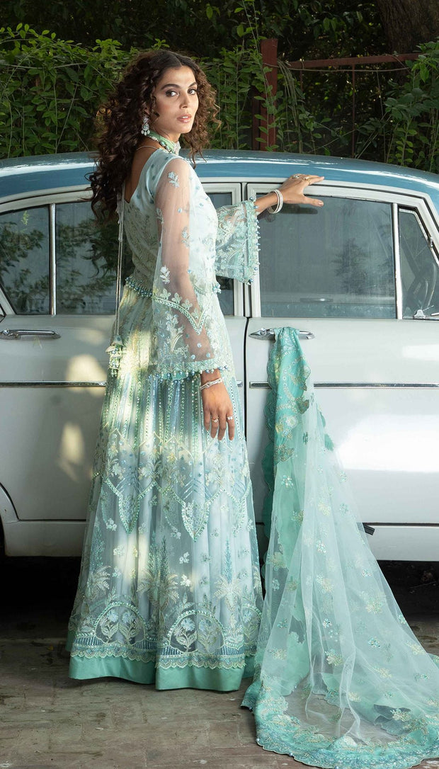 Party Wear Lehenga Choli in Arctic Blue Shade Latest Online Nameera by Farooq Party Wear Lehenga Choli in Arctic Blue Shade Latest Online Nameera by Farooq