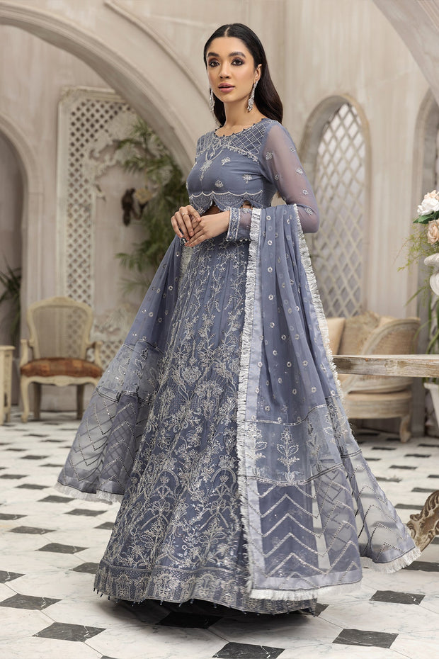 Party Wear Lehenga Choli in Grey Blue Shade