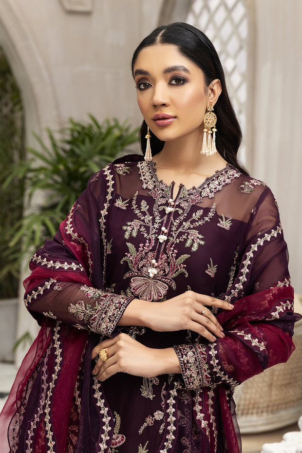 Party Wear Pakistani Chiffon Dress in Plum 
