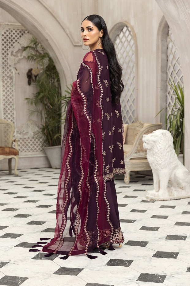 Latest Party Wear Pakistani Chiffon Dress in Plum Shade 2022