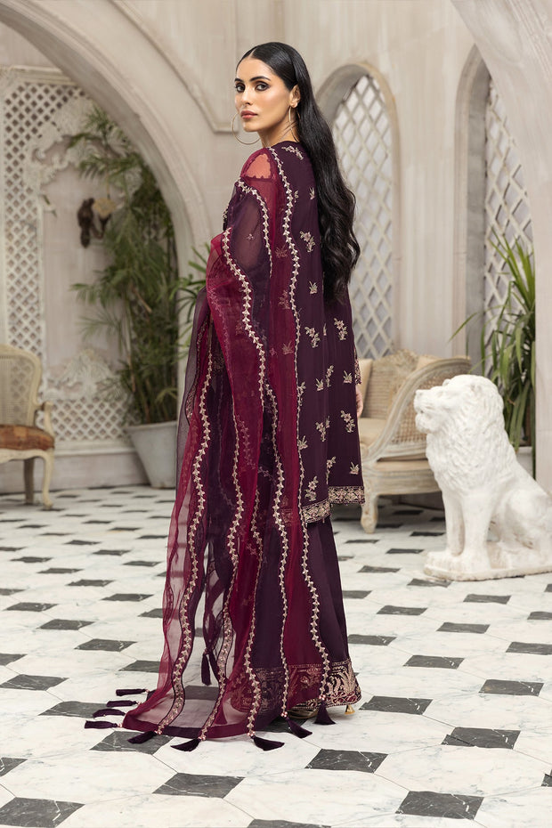 Party Wear Pakistani Chiffon Dress in Plum Shade Designer