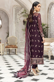 Party Wear Pakistani Chiffon Dress in Plum Shade