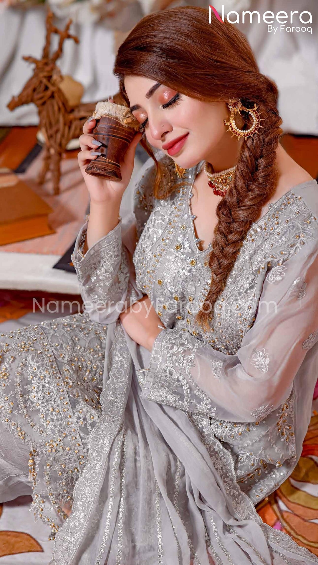 Party Wear Pakistani Dress in Silver Grey Color Online 2021 – Nameera by  Farooq