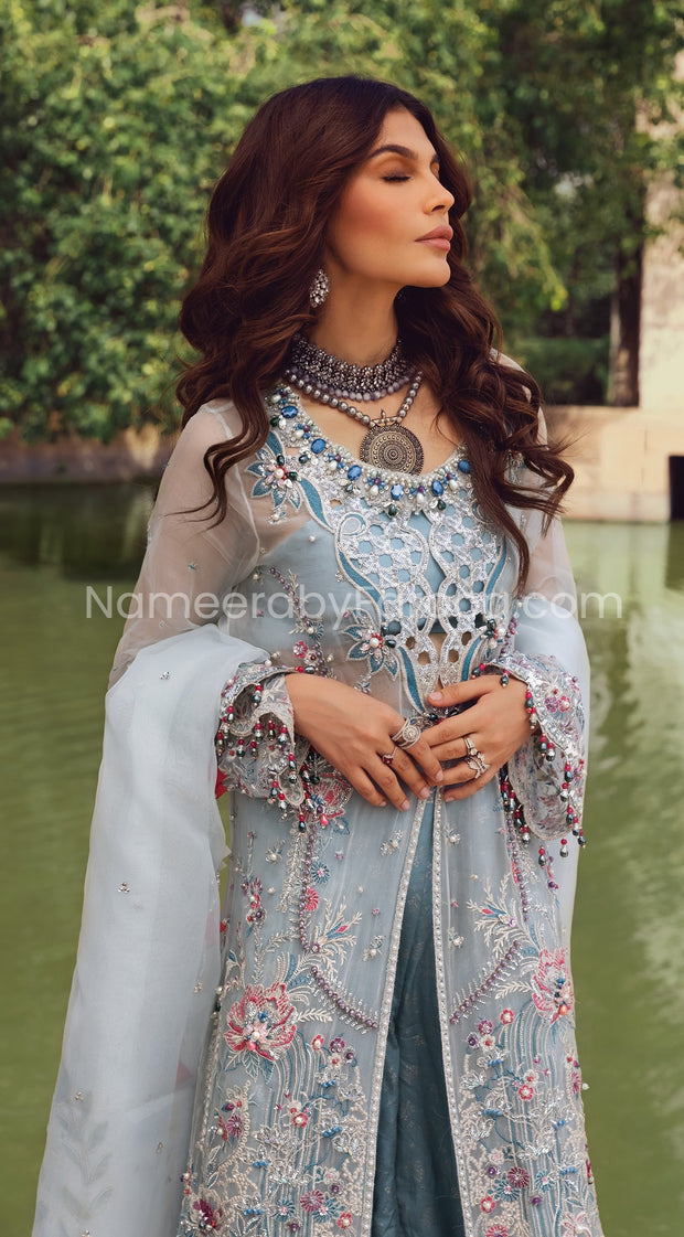 Party Wear Pakistani Dress in Sky Blue Shade Designer