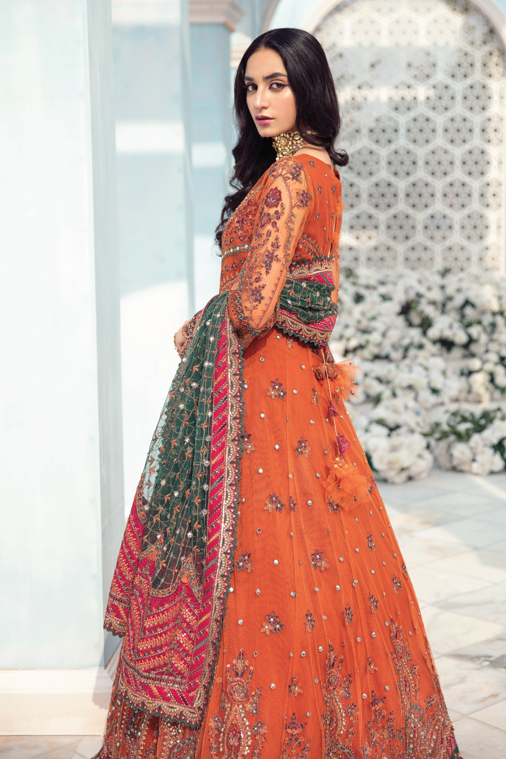 Party Wear Pakistani Long Dress in Rust Shade 2022