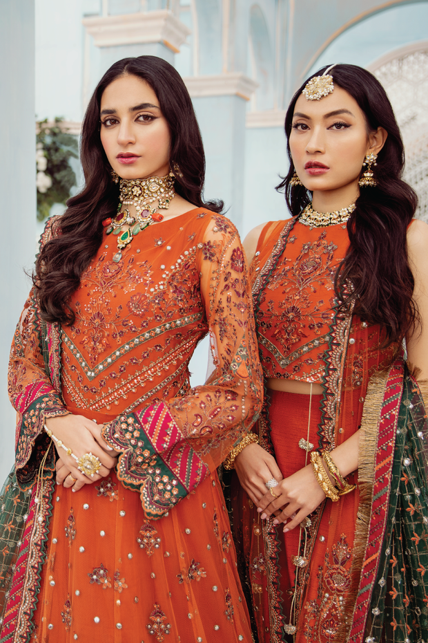 Party Wear Pakistani Long Dress in Rust Shade Designer