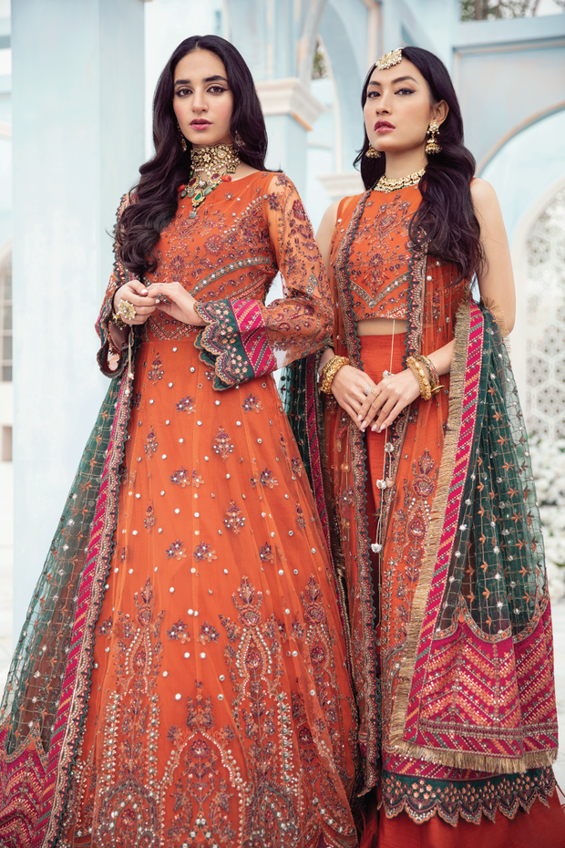 Party Wear Pakistani Long Dress in Rust Shade Online 2022