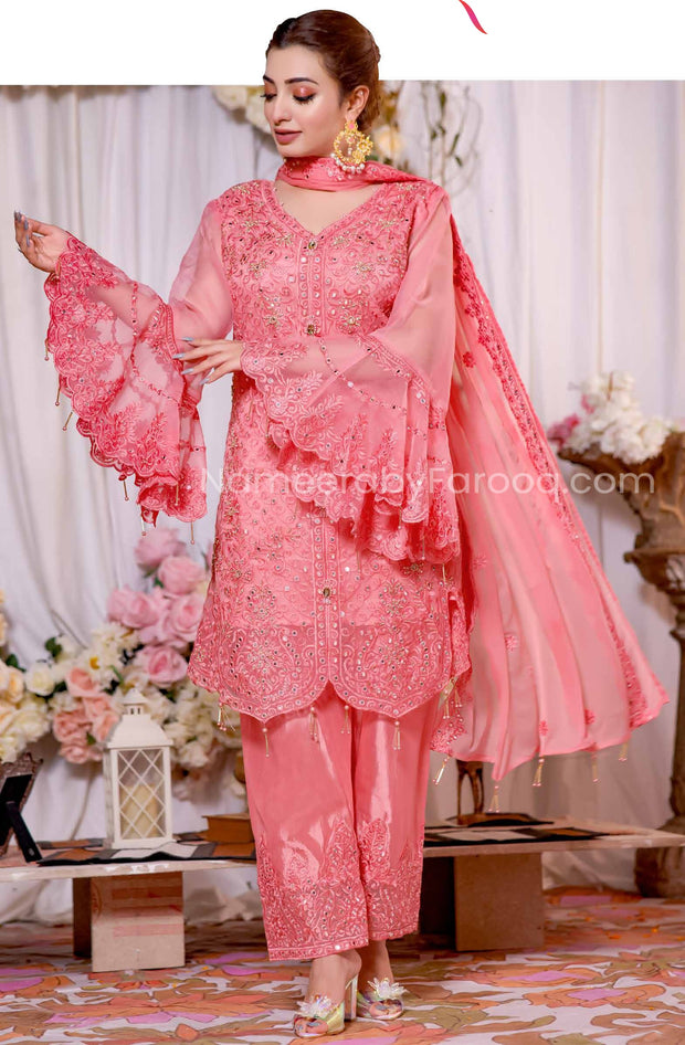 Party Wear Pakistani Pink Dress by Designer Online 2021 – Nameera by Farooq
