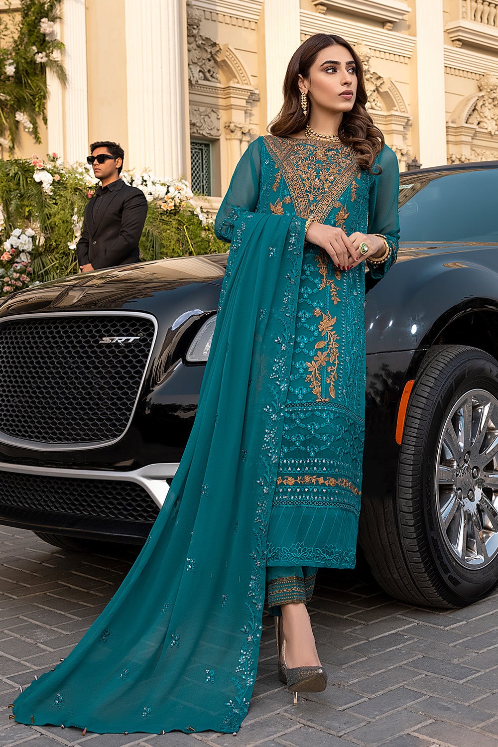 Party Wear Pakistani Salwar Kameez in Teal Shade
