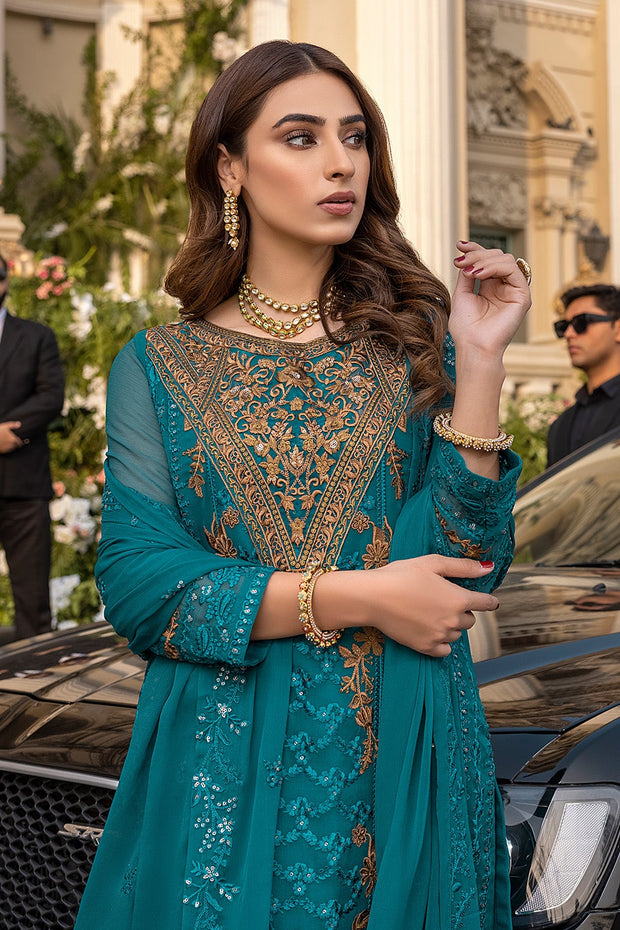 Party Wear Pakistani Salwar Kameez in Teal Shade 2022