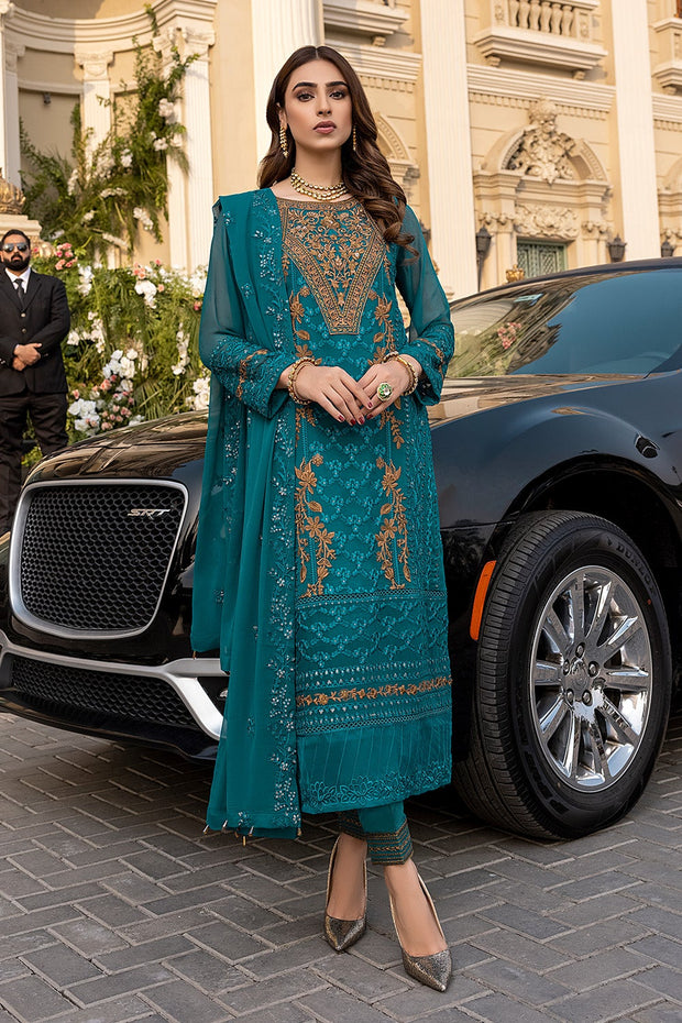Party Wear Pakistani Salwar Kameez in Teal Shade Latest
