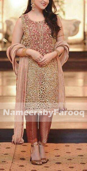 Light Tea Pink Wedding Party Dress With Full Heavy Nugh & Cut Work Model # P 179