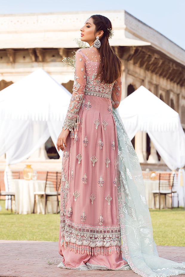 Latest designer embroidered party net outfit in lavish pink color 