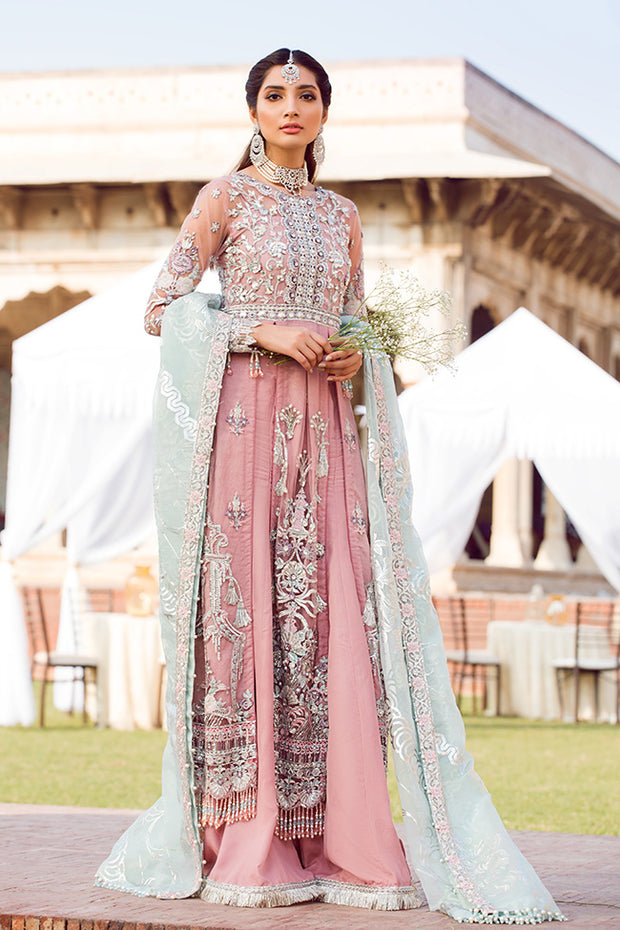 Latest designer embroidered party net outfit in lavish pink color # P2436