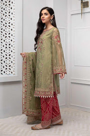 Party wear dress in green color with tilla embroidery # P2232