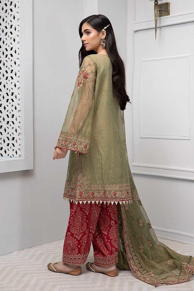 Party wear dress in green color with tilla embroidery # P2232