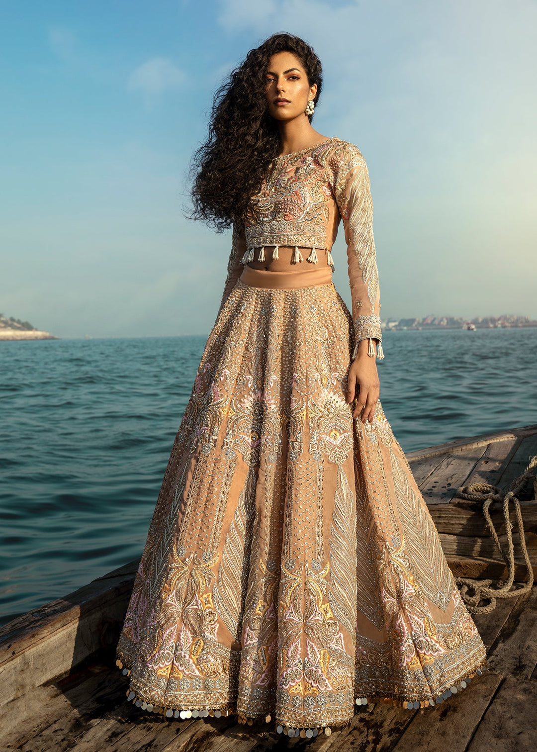 Pastel Peach Lehenga Choli Dupatta Bridal Dress