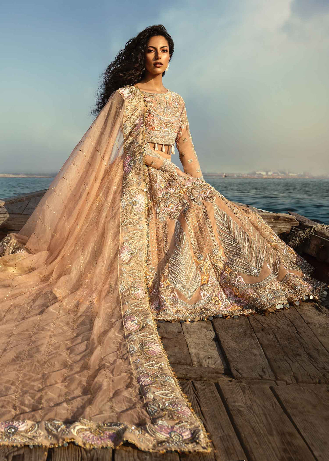 Pastel Peach Lehenga Choli Dupatta Bridal Dress Online