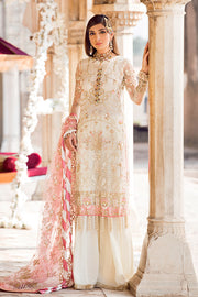 Latest designer embroidered party net dress in elegant white color