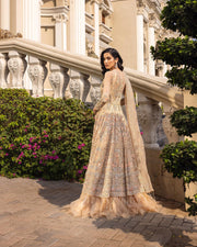 Peach Bridal Dress Pakistani in Gown Lehenga Style