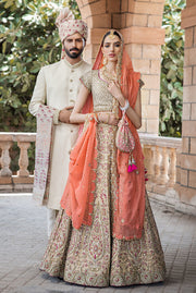 Peach Bridal Lehenga Choli Dupatta Dress for Wedding