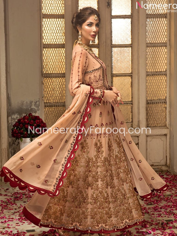 peach and brown colour combination dress peach brown georgette embroidered palazzo style pakistani suit 1048