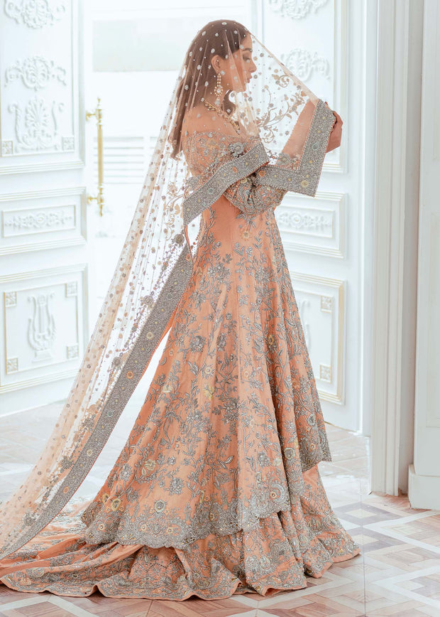 Peach colour 2025 wedding frock