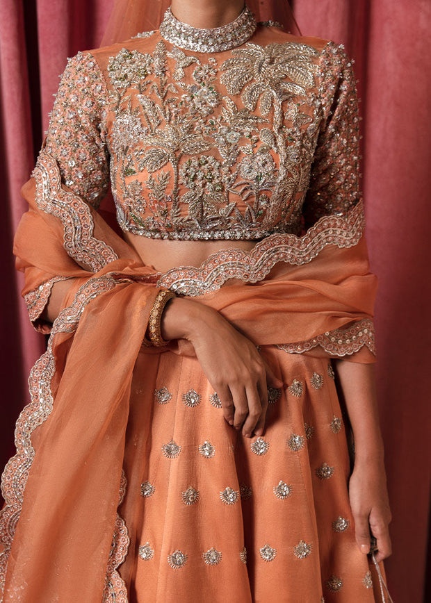 Peach Lehenga Choli and Dupatta Dress for Bride