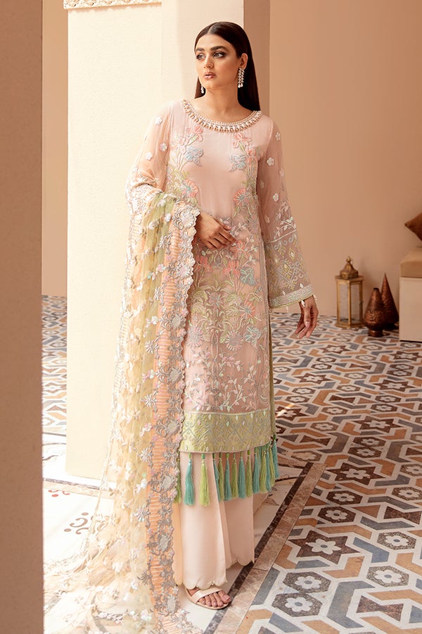 Peach Pakistani Dress with Long Kameez Latest 2022