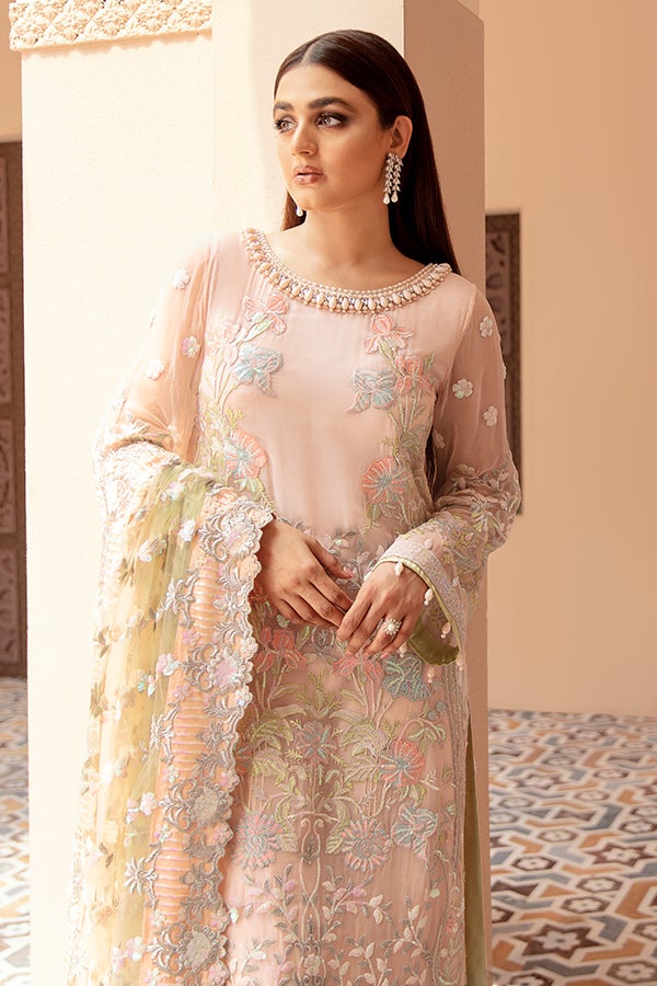 Peach Pakistani Dress with Long Kameez Latest Designer