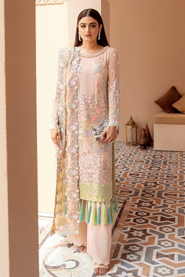 Peach Pakistani Dress with Long Kameez Latest Latest