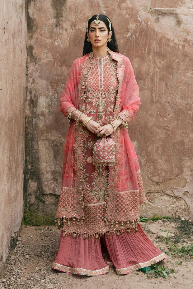 Peach Pakistani Wedding Dress in Kameez Sharara Style