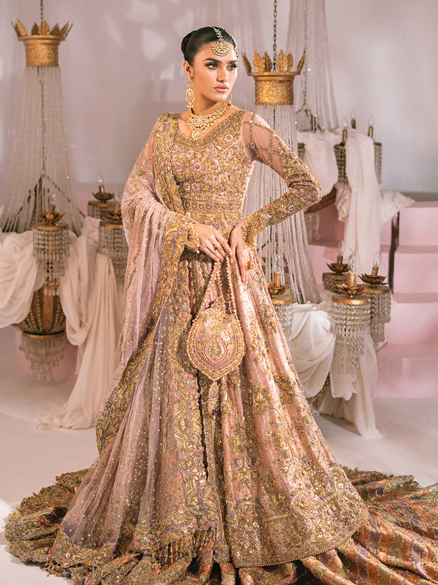 gold wedding dress pakistani Golden Bridal Lehenga Gown Pakistani Wedding Dresses UY Collection