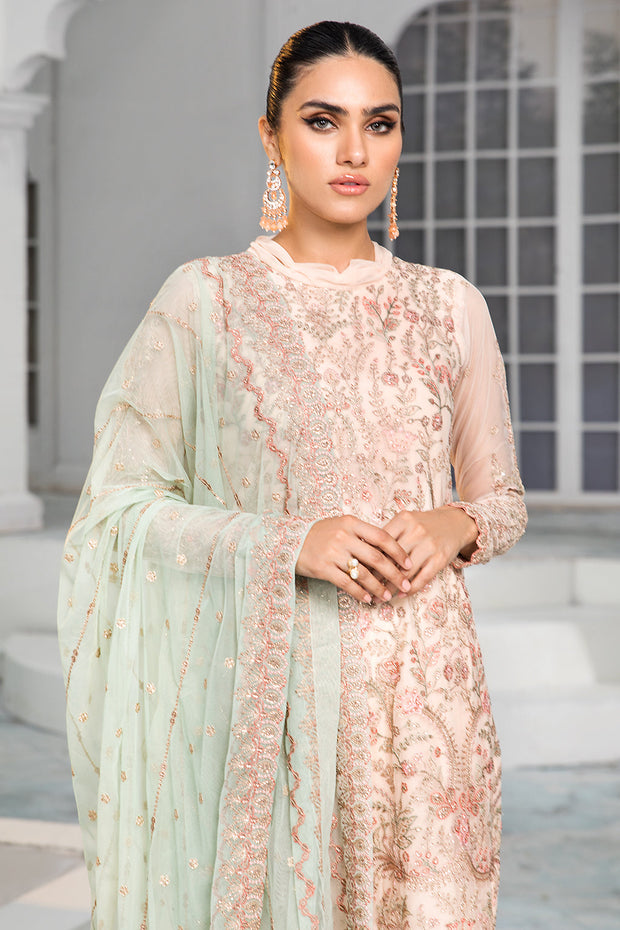 Peach Pink Long Kameez in Capri Style with Dupatta Party Wear 2023