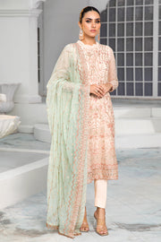 Peach Pink Long Kameez in Capri Style with Dupatta Party Wear
