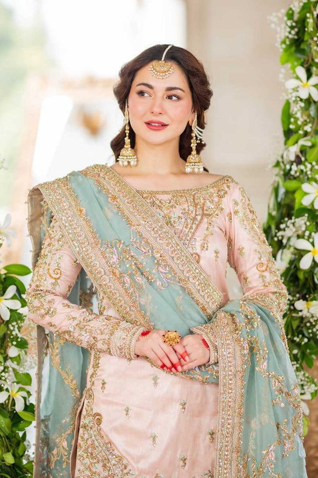 Peach Pink Sharara Shirt Bridal Pakistani Wedding Dress