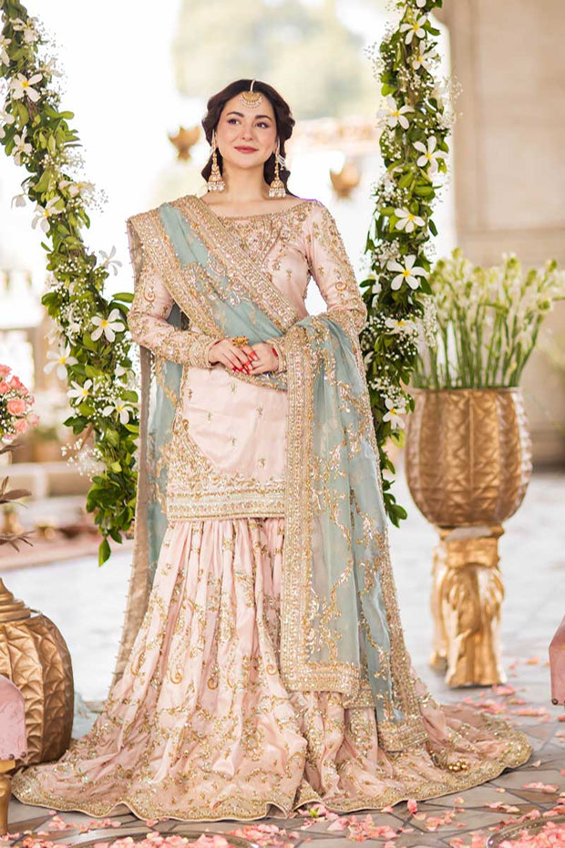 Peach Pink Sharara Shirt Bridal Pakistani Wedding Dresses