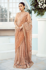 Peach Saree in Net with Elegant Embroidery Work 2022