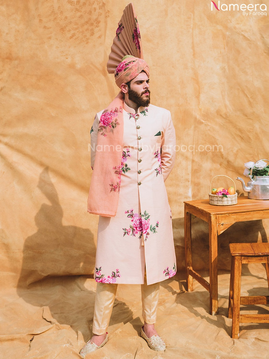 peach sherwani