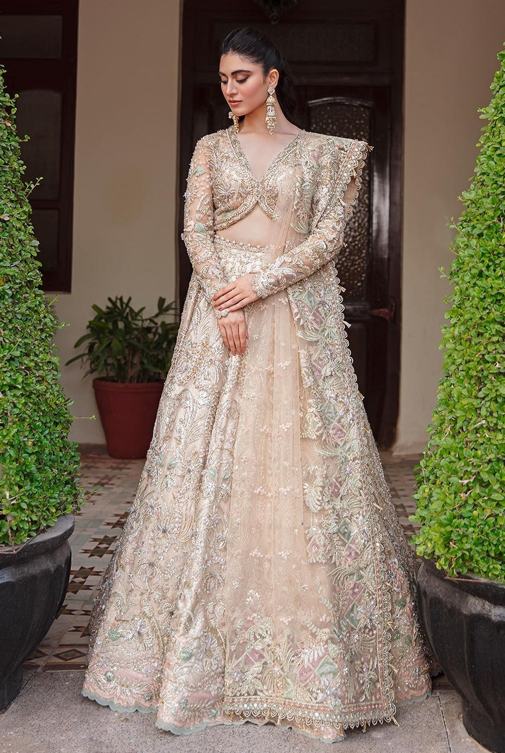 Peach and Gold Lehenga for Bride