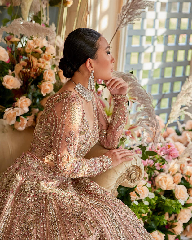 Designer Embroidered Peach Lehenga Bridal #BN1232