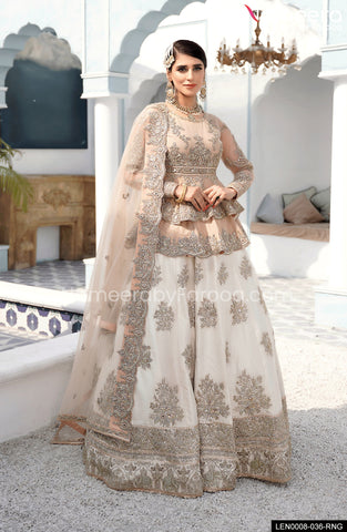 open lace back dress Latest Peplum Lehenga Peach Colour Dress Pakistani Online – Nameera by  Farooq main image 0