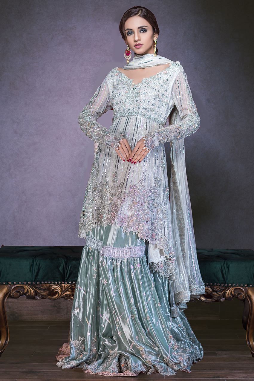 Peplum ghaghra dress with sequins and pearl embroidery – Nameera by Farooq