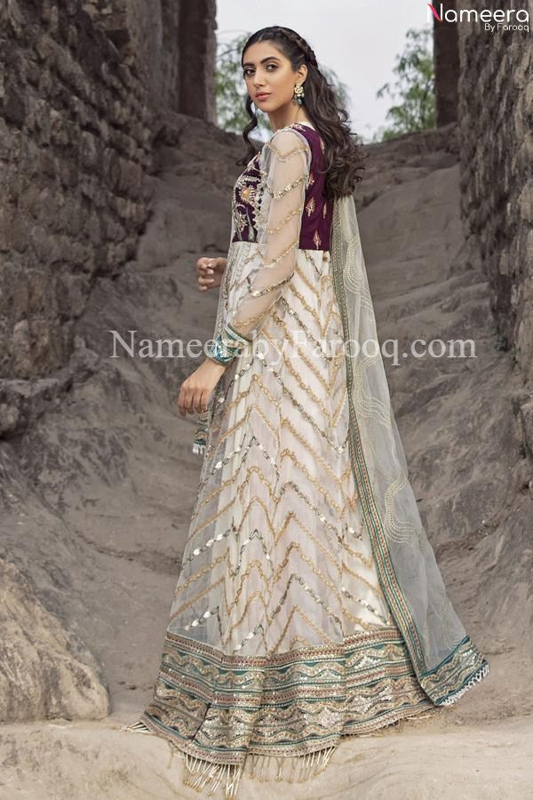 Peshwas Design Dress in Silver for Eid and Party Online – Nameera by Farooq