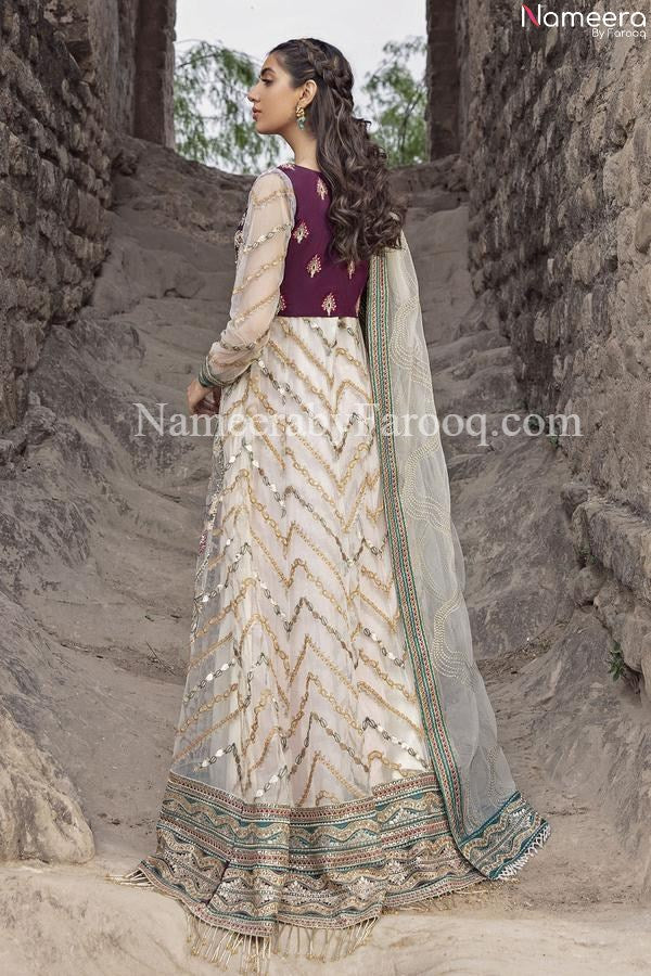 Peshwas Design Dress in Silver for Eid and Party Online – Nameera by Farooq