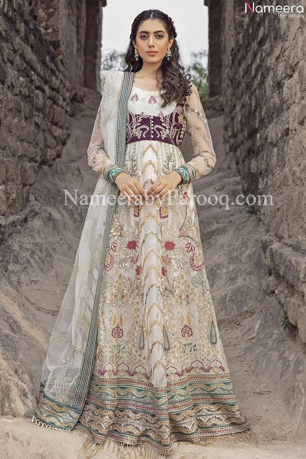 Peshwas Design Dress in Silver for Eid and Party Online – Nameera by Farooq
