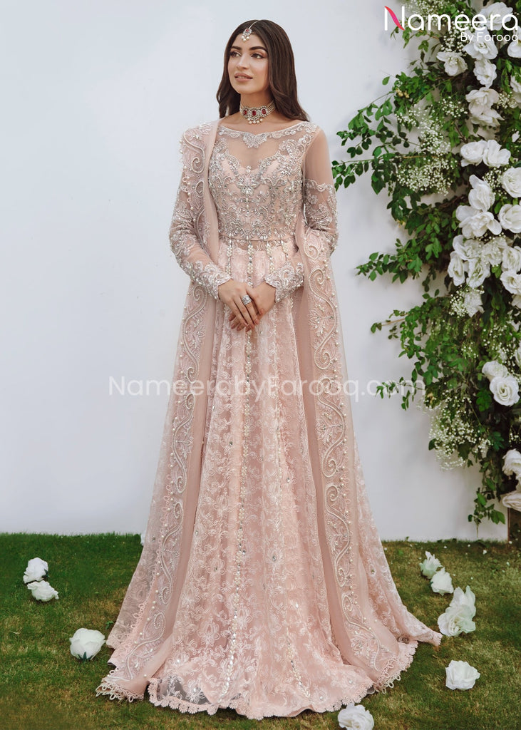 Pishwas with Lehenga Pink Bridal Dress Pakistani Online Nameera by Farooq Pishwas with Lehenga Pink Bridal Dress Pakistani Online Nameera by Farooq